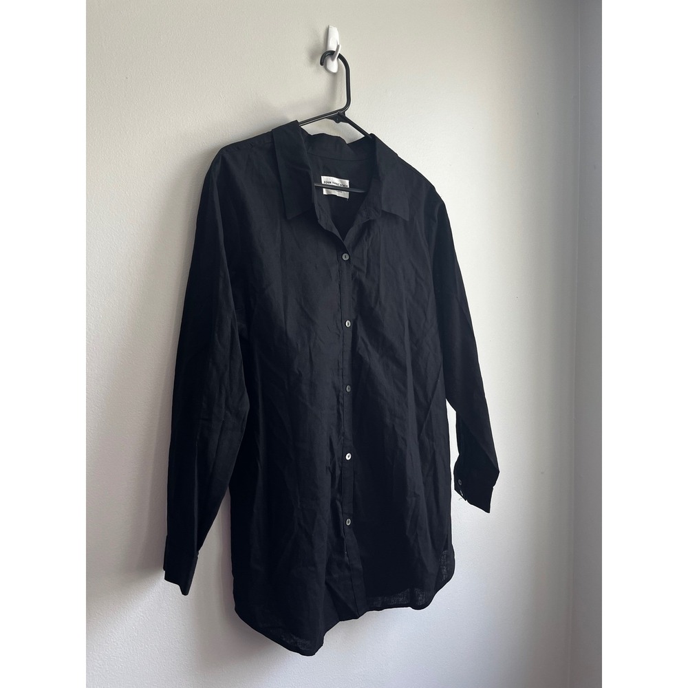 437 Four Three Seven Black Linen Organic Cotton Oversized Button Down Shirt L
